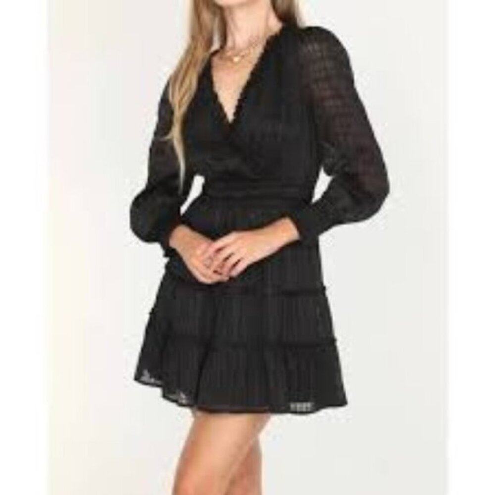 Adelyn Rae Caro Textured Metallic Black Mini Ruffle Dress Holiday Party Size XS